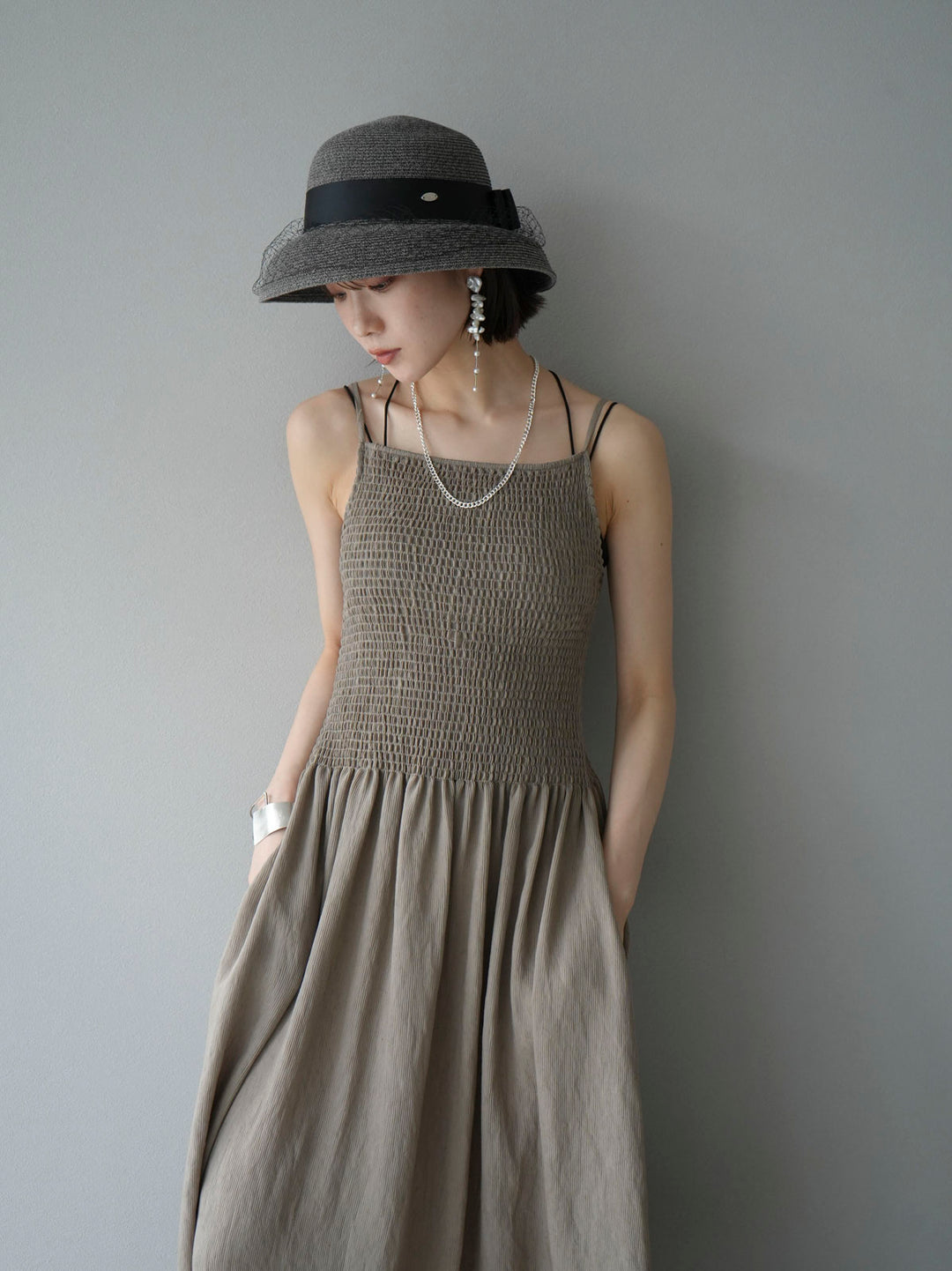 [Pre-order] Gathered Camisole Dress/Khaki