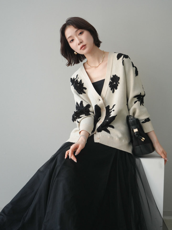 [SET]フラワージャガードニットカーディガン+フラワージャガードニットカーディガン(2set)