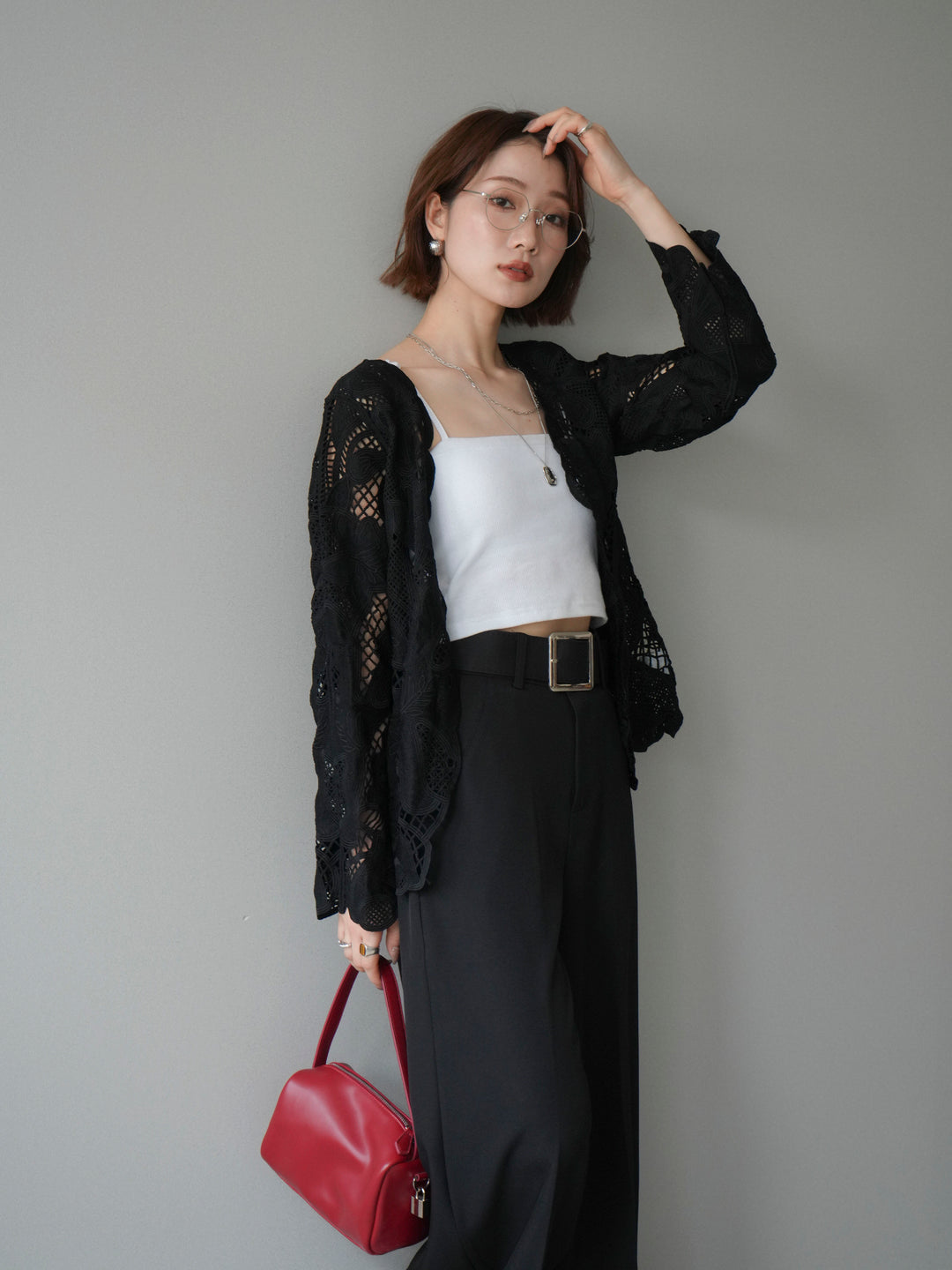 [予約]立体レーススカラップブラウス/black