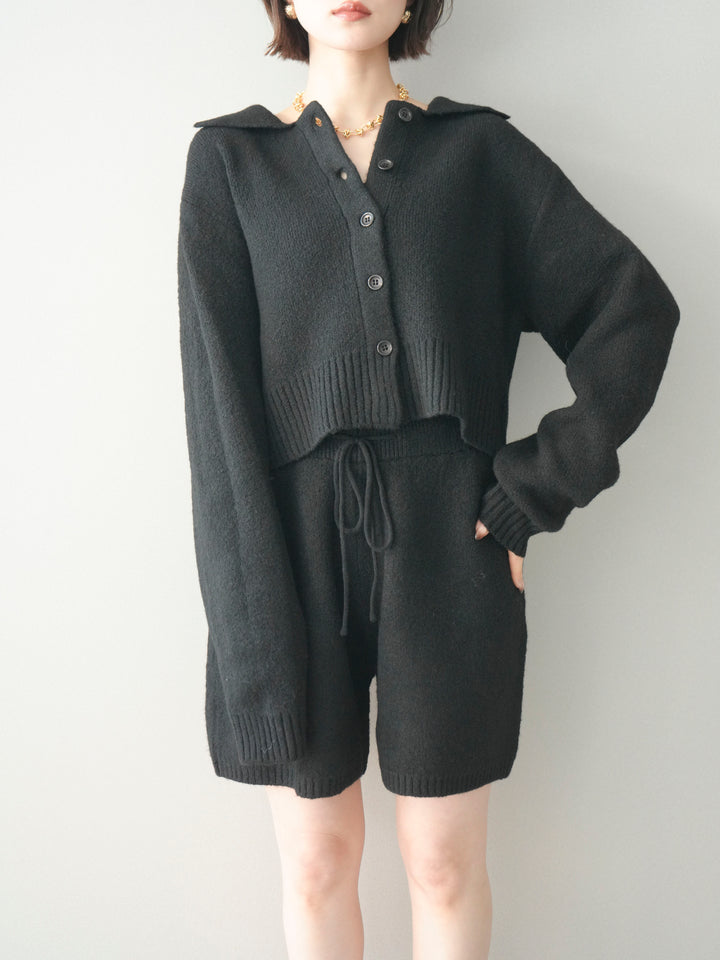 [予約]メランジニット襟付きクロップドカーディガン/black