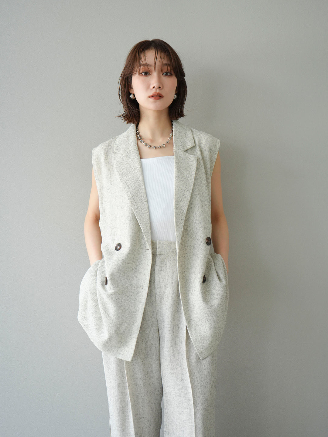 [予約]ミックスツイードジレ/アイボリー