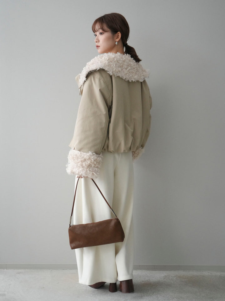 [SET]プードルファーダウンジャケット+アンゴラタッチボートネッククロップドプルオーバー+ウエストベルトカーブラインスエットパンツ(3set)