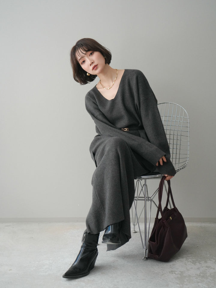 [SET]ベルト付Vネックニット＆スカートSET UP+ベルト付Vネックニット＆スカートSET UP(2set)