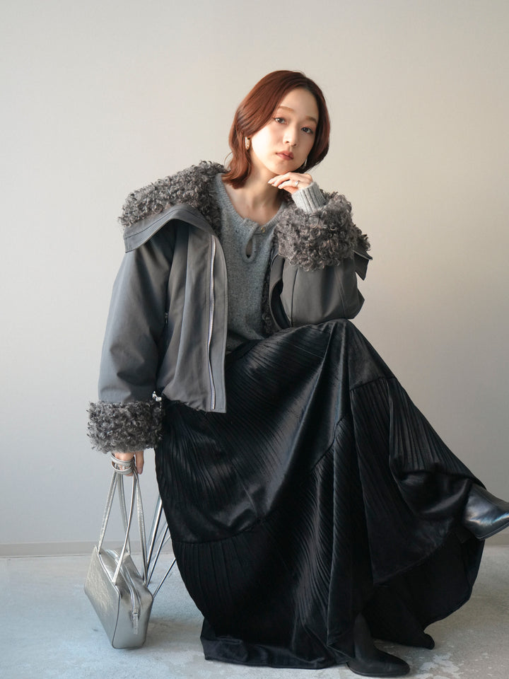 [SET]プードルファーダウンジャケット+ベロアティアードワッシャースカート(2set)