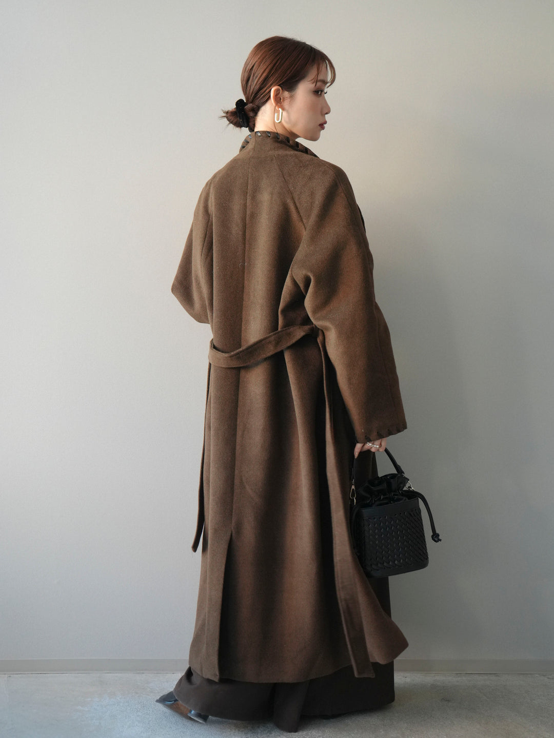 [SET]ハンドステッチ裏中綿ロングコート+テープベルトタックバギーパンツ(2set)