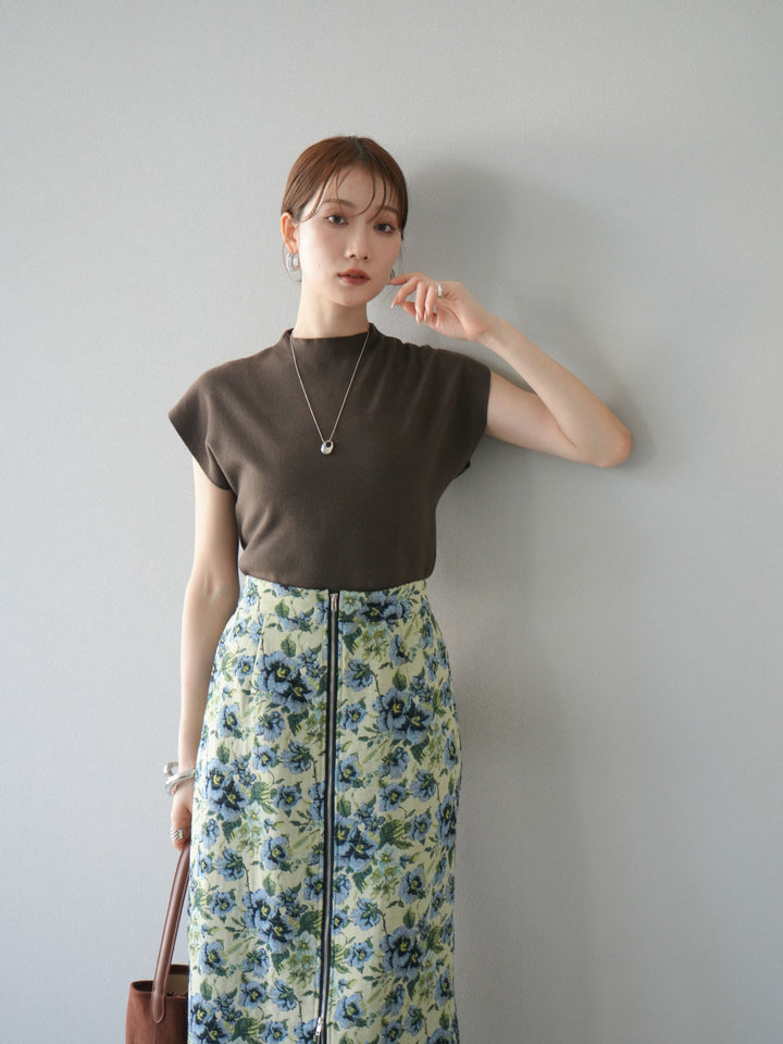 [予約]プチネックフレンチニットトップス/ブラウン