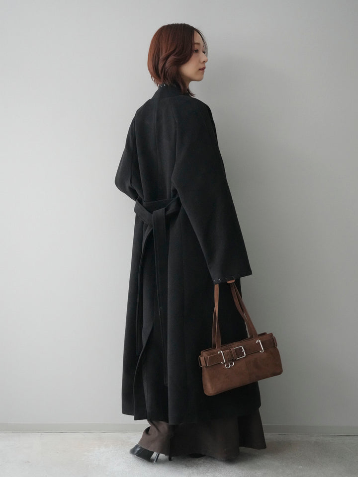 [SET]ハンドステッチ裏中綿ロングコート+テープベルトタックバギーパンツ(2set)