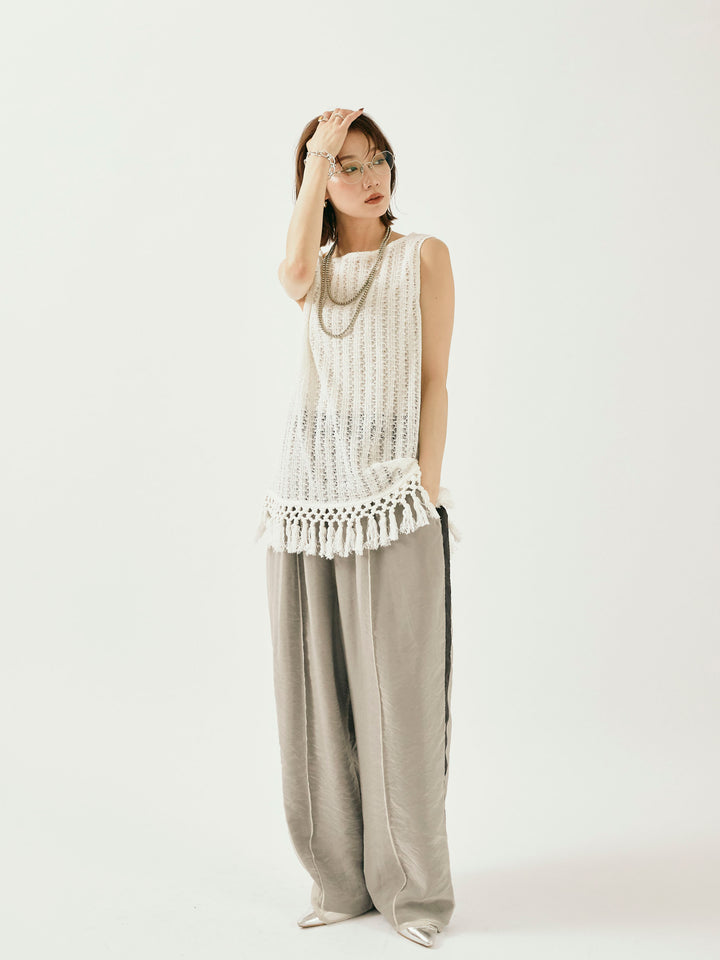 [予約]オーガンジーレイヤードサイドラインパンツ/グレージュ