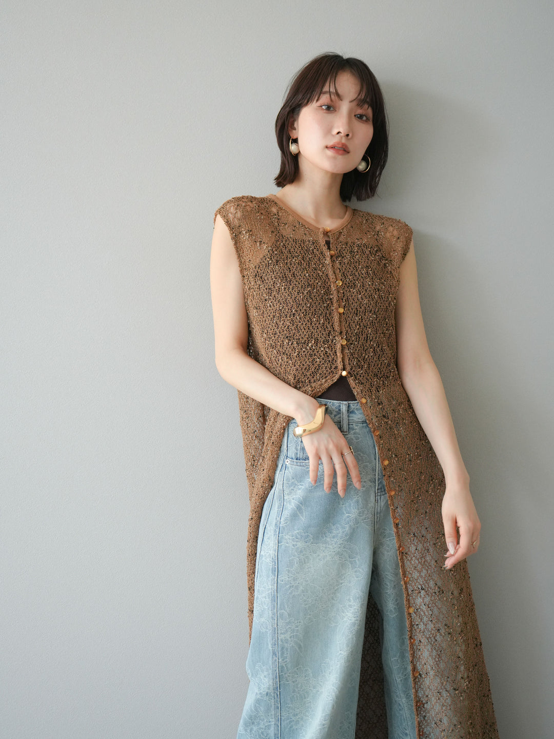 [予約]2WAYネップメッシュワンピース/ブラウン