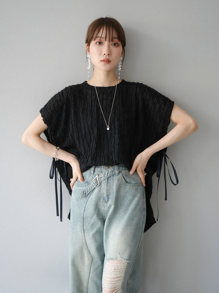 [Pre-order] Arm shirring sheer design mellow pullover/black