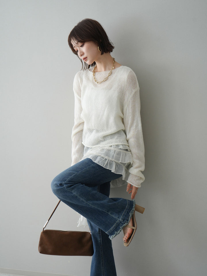 [予約]ラッフルオーガンジータンクトップ＆ニットアンサンブル/white