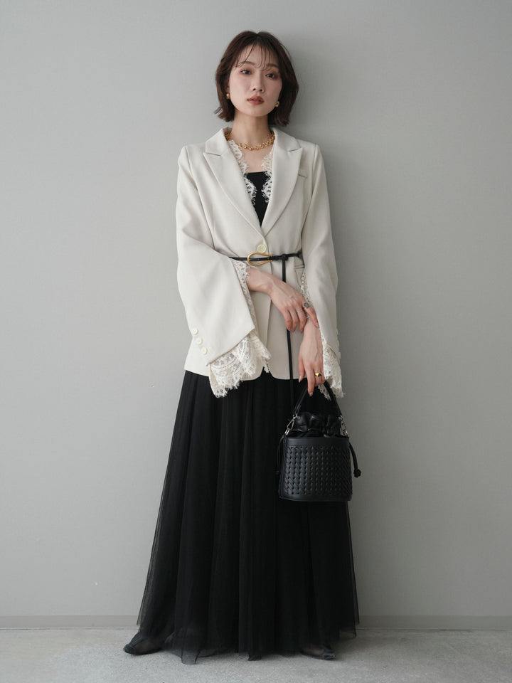 [SET]レースレイヤードスリットジャケット+チュールボリュームスカート(2set)