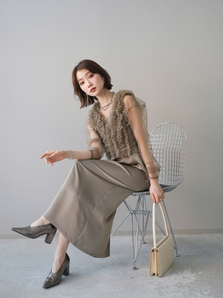 [予約]チュールフリルアンサンブルキャミソールドレス 3点SET/beige