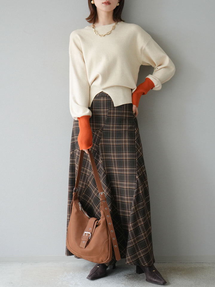 [予約]チェック柄マーメイドスカート/ブラウン