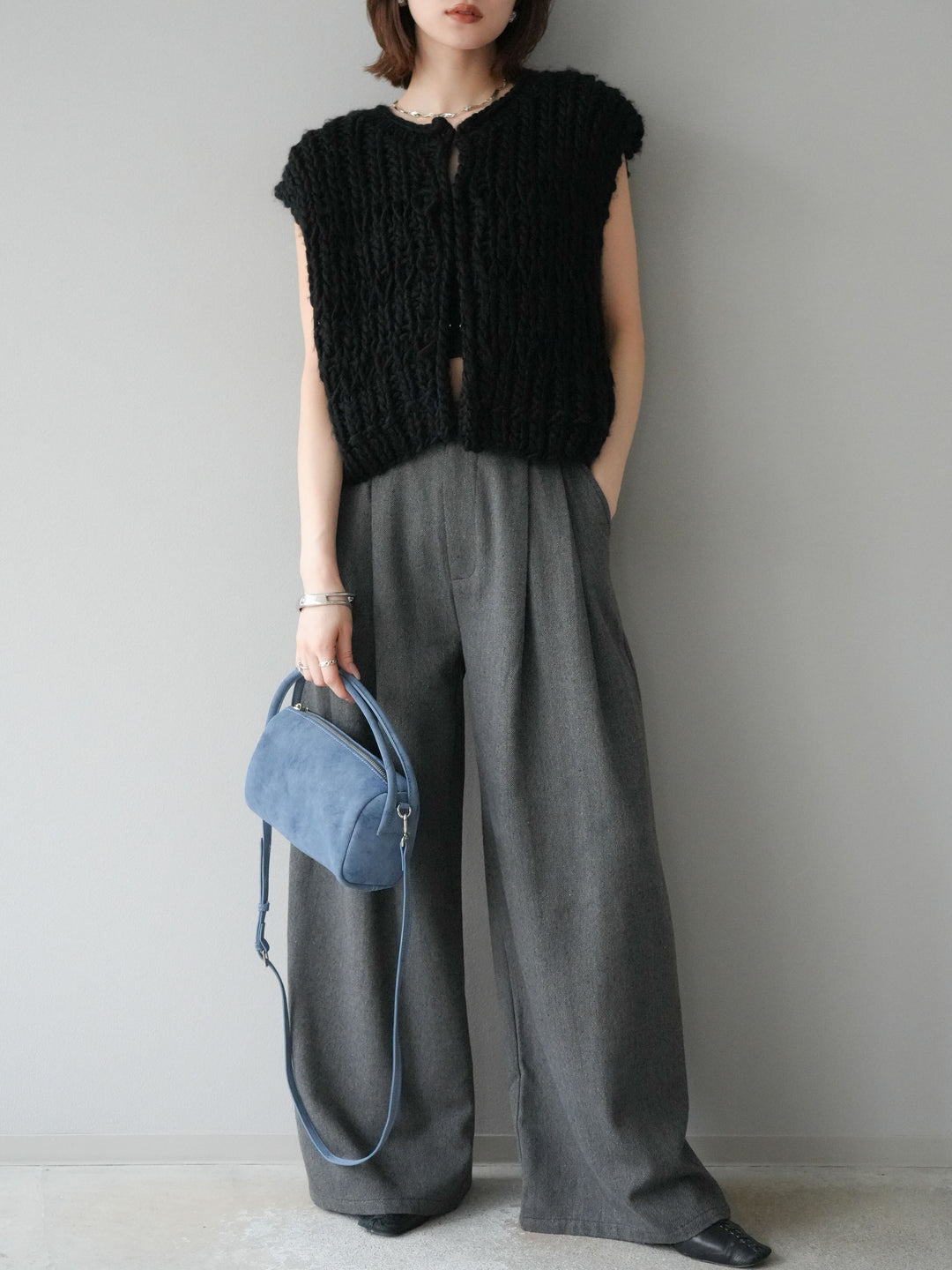 [予約]ハンドニットローピングベスト/ブラック