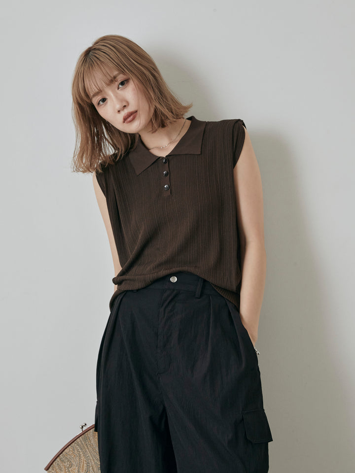 [予約]ランダムリブポロニットベスト/ブラウン