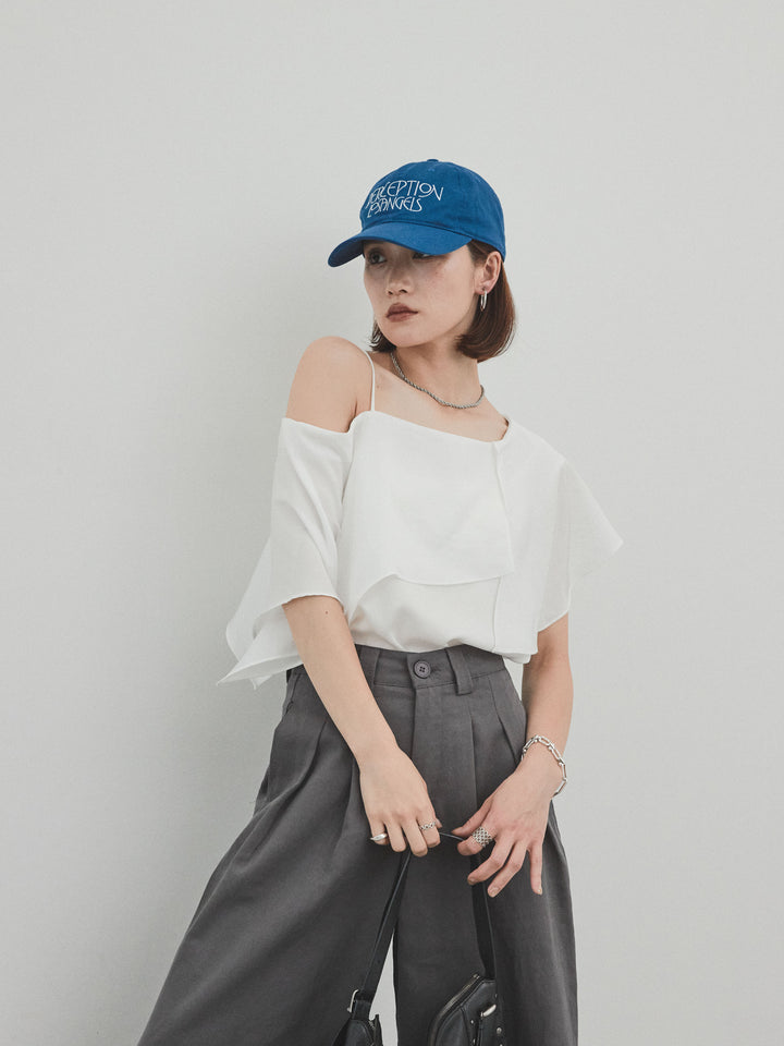 [SET] 單肩荷葉邊襯衫 + 單肩荷葉邊襯衫 (2件套)