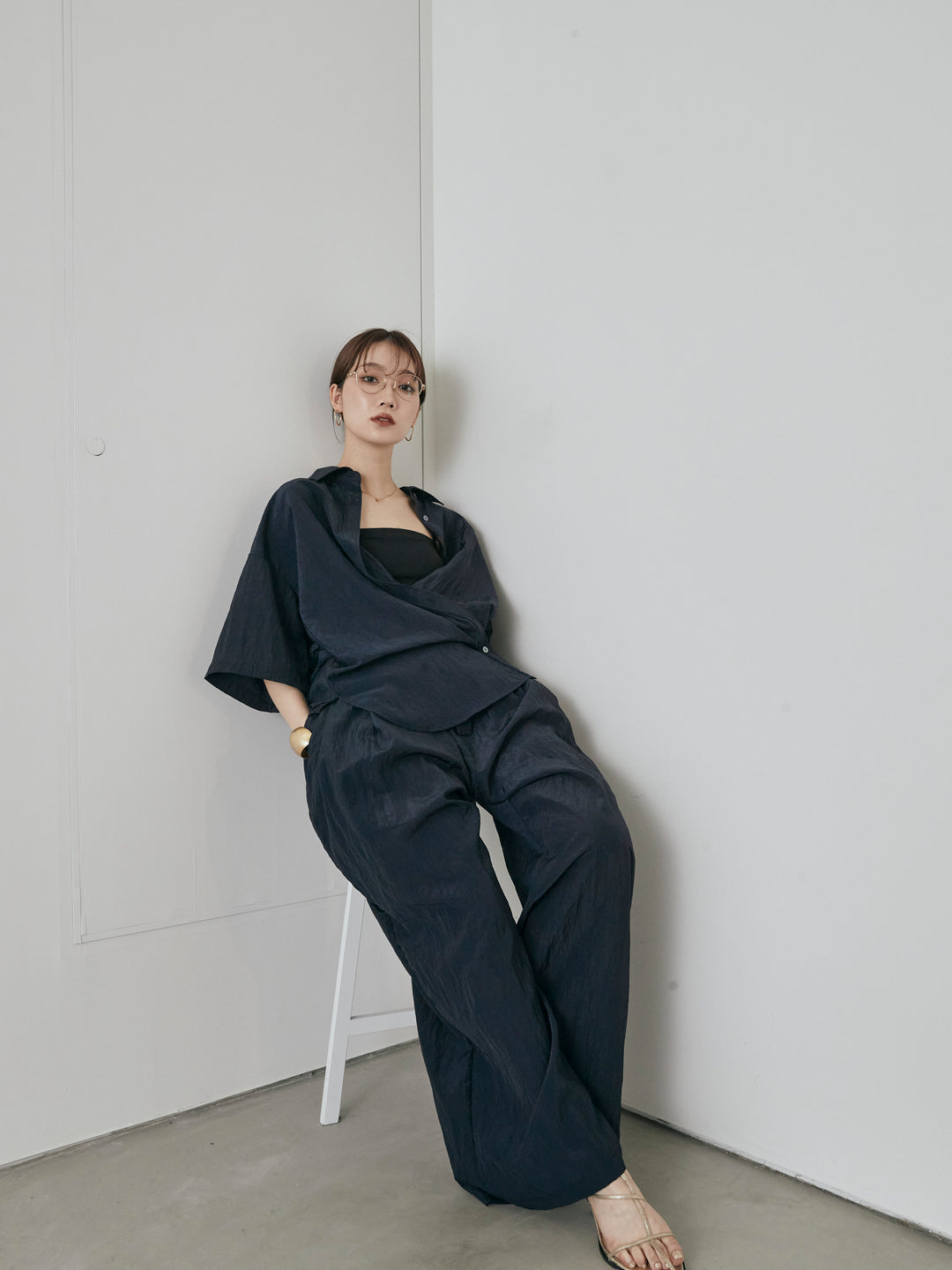 [予約]2WAYナイロンワッシャーハーフシャツ/ネイビー