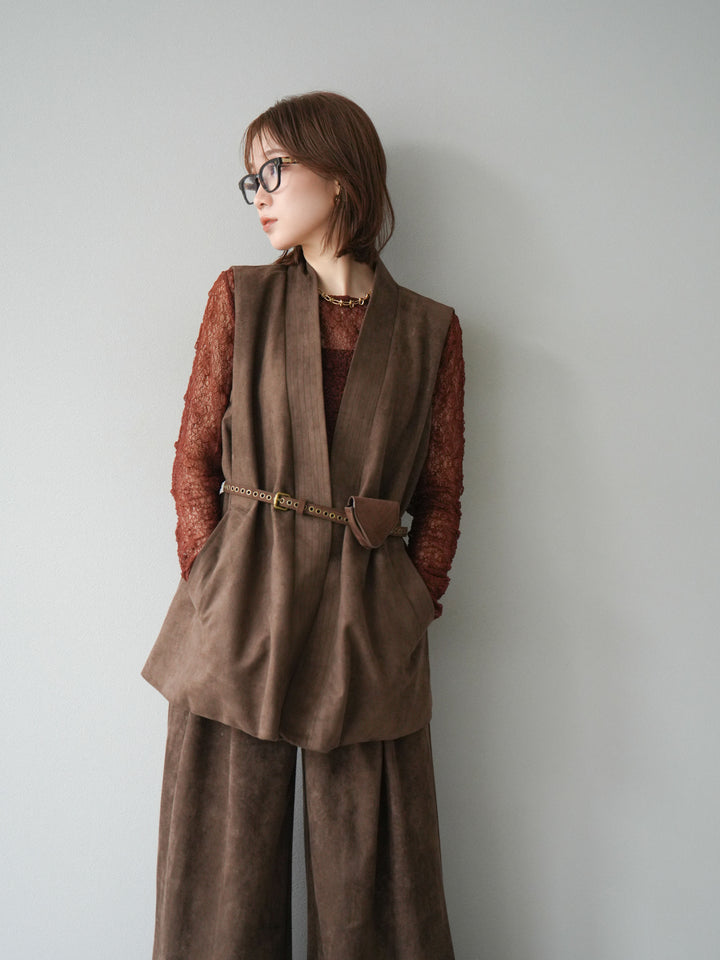 [SET]ポーチベルト付スウェードジレ×パンツSET UP(2set)
