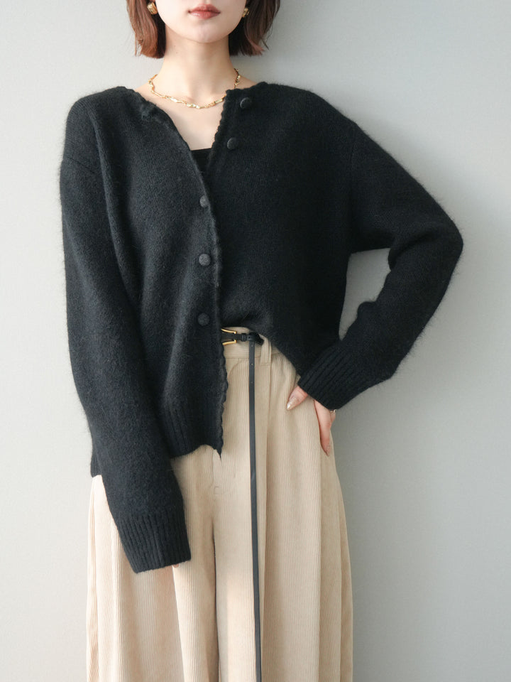 [予約]くるみボタンニットカーディガン/black