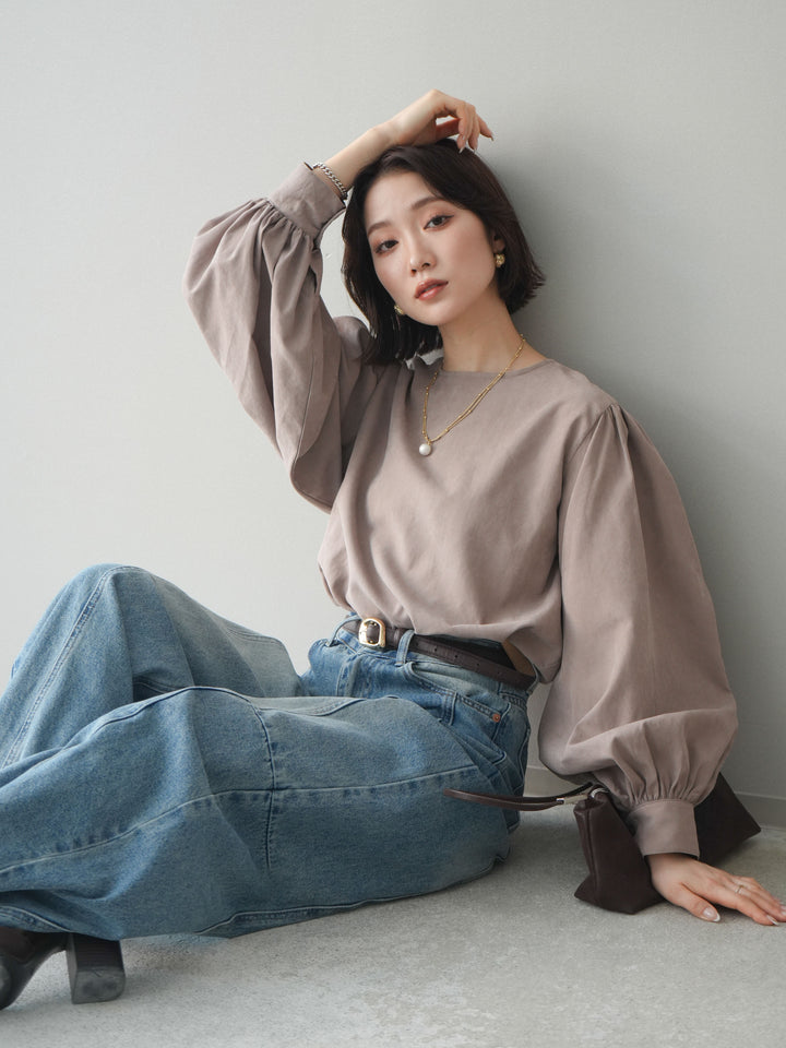 [予約]2WAYピーチスキンボリュームスリーブブラウス/mocha