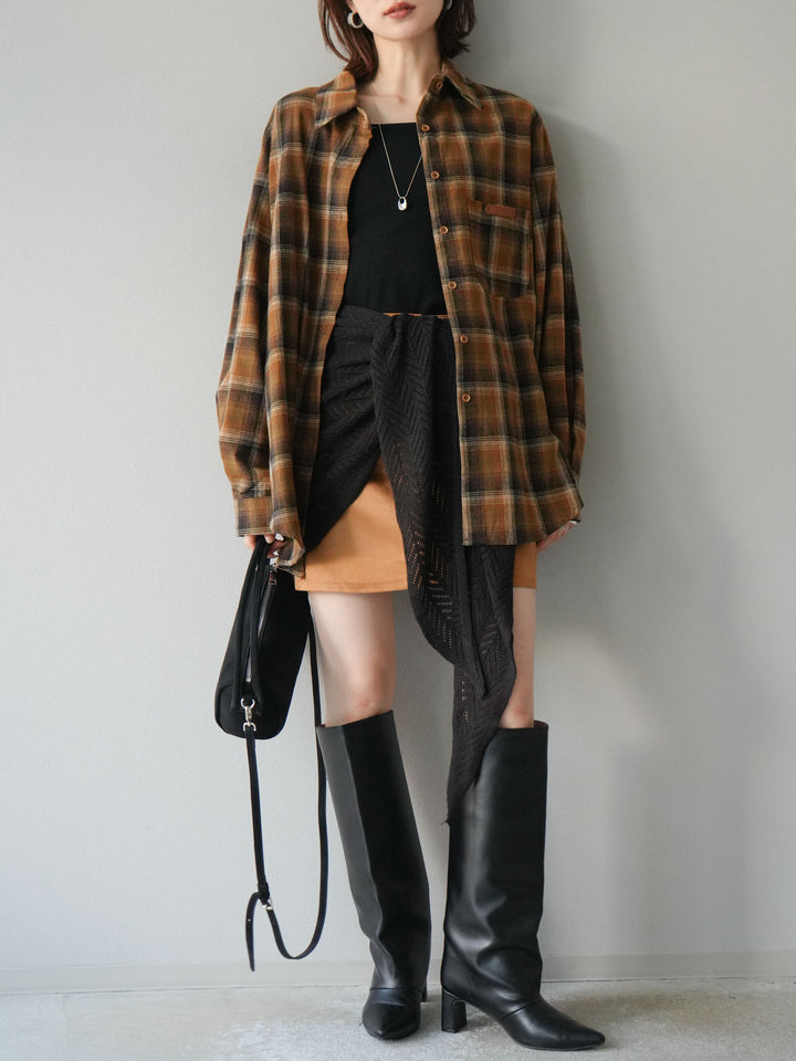 [予約]起毛チェックオーバーシャツ/キャメル