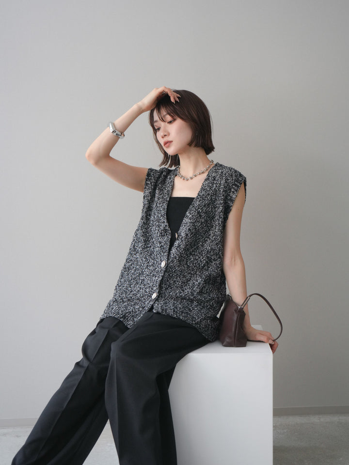 [予約]ミックススラブメタルボタンニットベスト/black