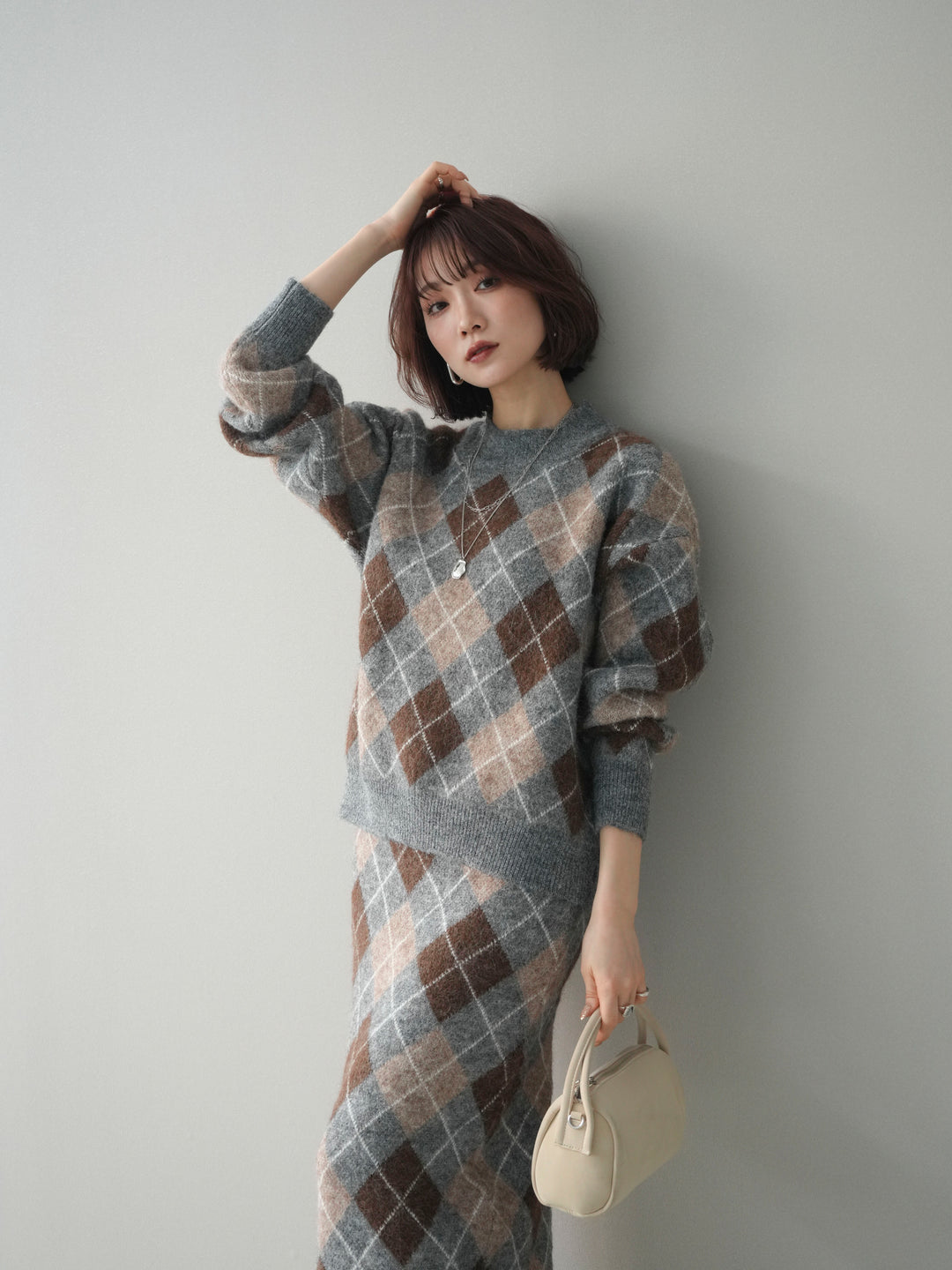 [SET]アーガイルニットプルオーバー&ロングスカートSET UP(2set)