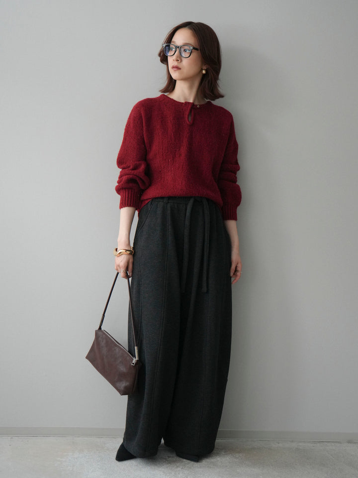 [SET]ツイストネックラメネップヤーンニットプルオーバー+ウエストベルトカーブラインスエットパンツ(2set)