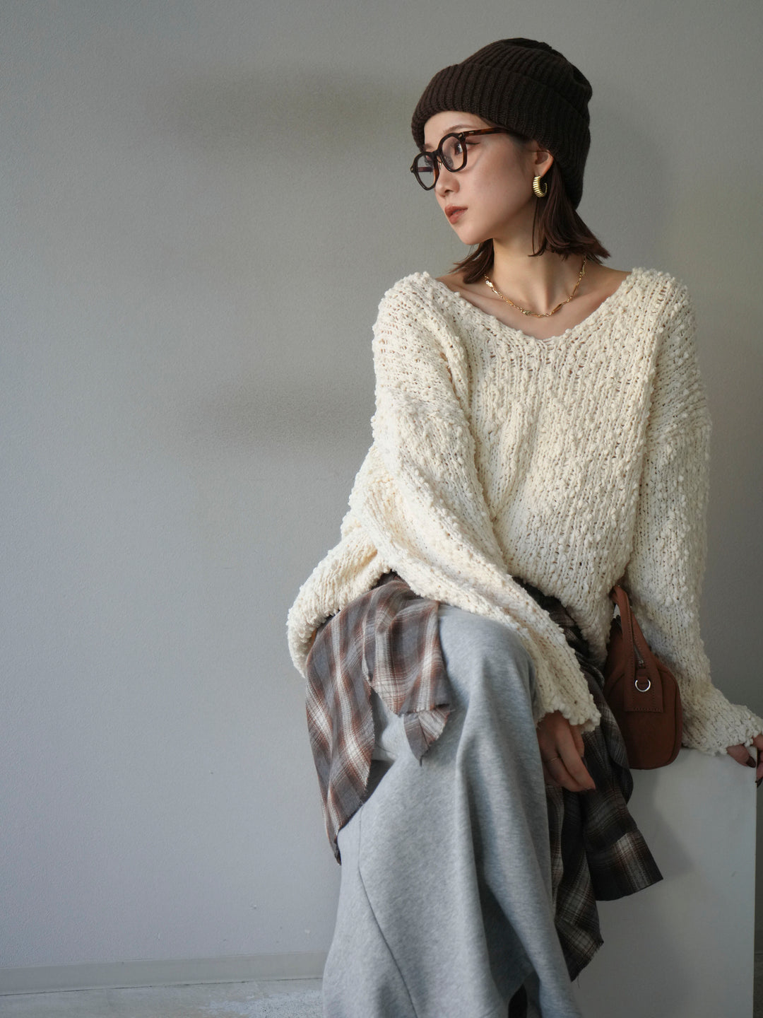 [予約]メランジポコポコニットプルオーバー/ivory