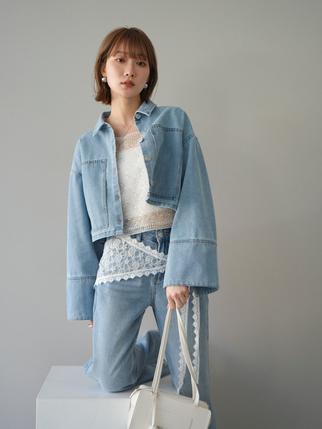 [予約]BIGカフスデニムショートシャツ/ブリーチ　