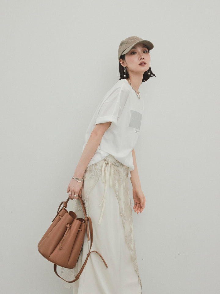 [SET] 燙金印花乾爽棉質TEE​​ + 寬鬆窄裙 + 薄紗提花裹身長裙 (3套)