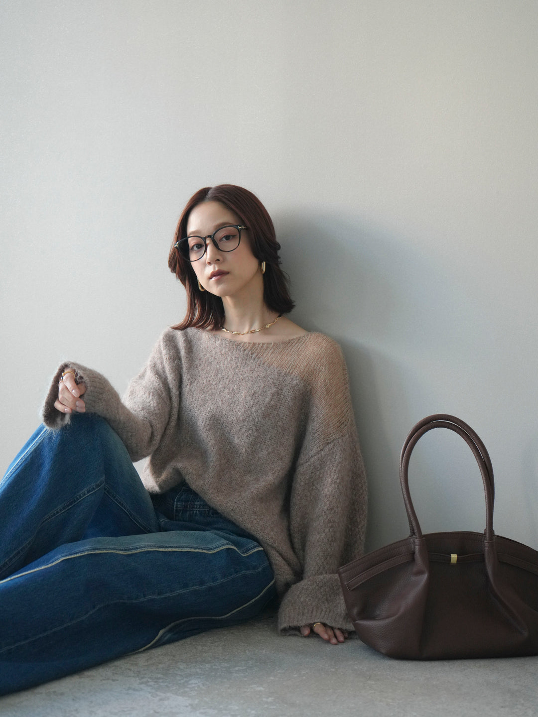 [SET]透かしデザインニットプルオーバー+透かしデザインニットプルオーバー(2set)