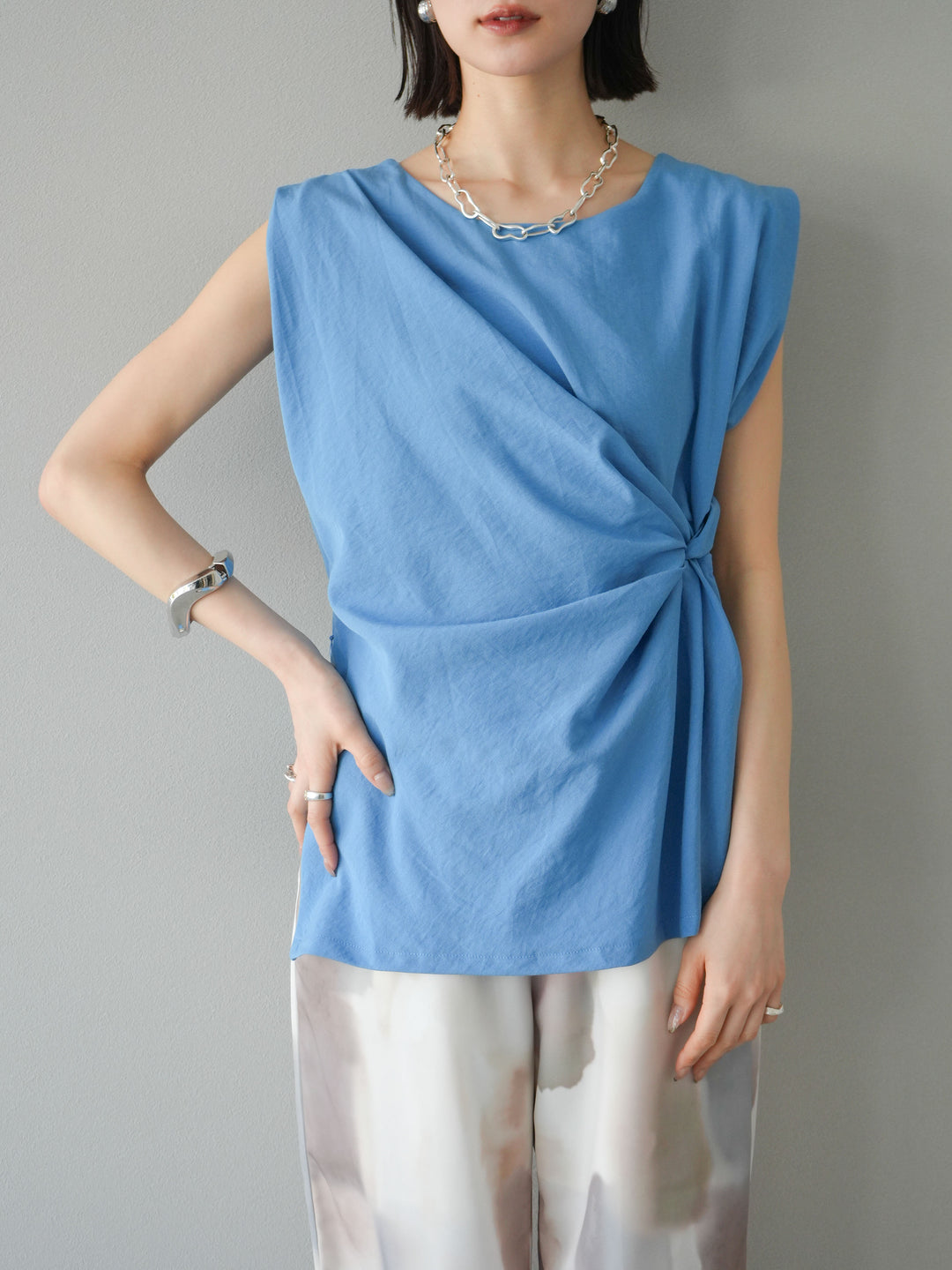 [予約]サイドツイストフレンチトップス/ブルー