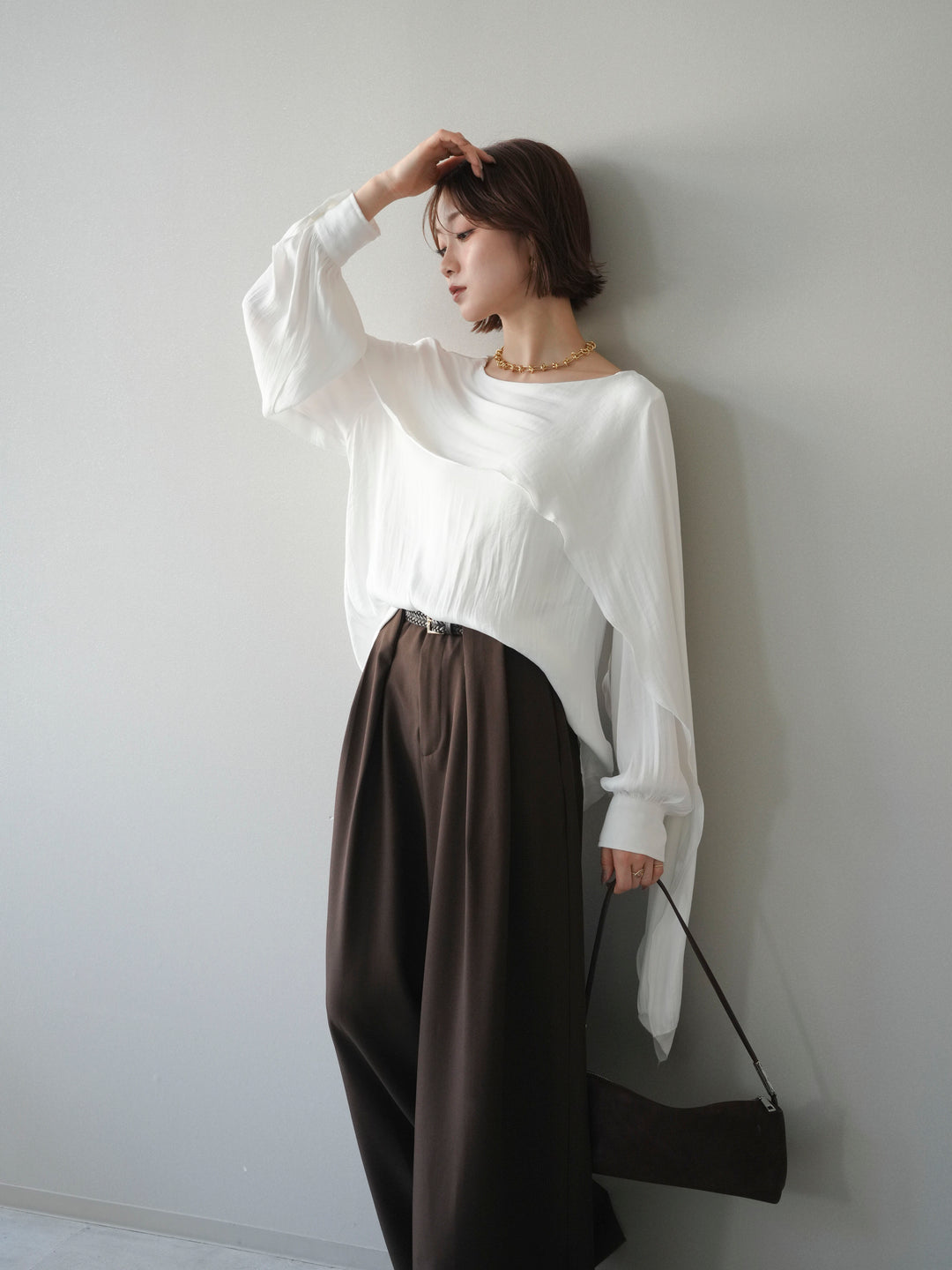 [予約]シルキードレープブラウス/white