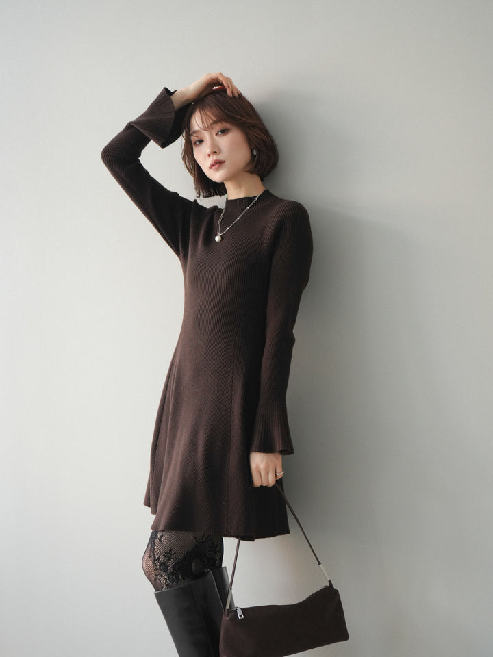 [予約]フレアリブニットミニワンピース/brown