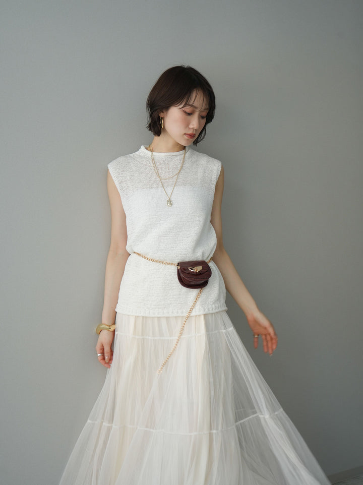 [予約]ノースリーブリネンタッチシアーニットプルオーバー/white