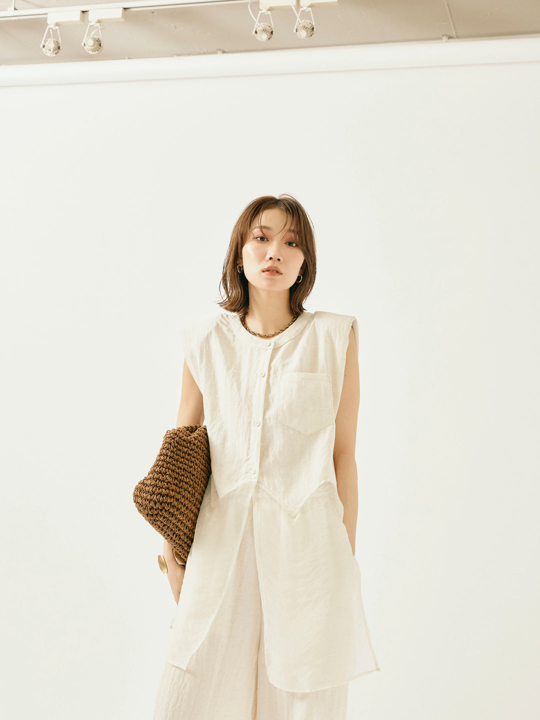 [SET]オーガンジーヘムブラウス＆ワイドパンツSET UP(2set)