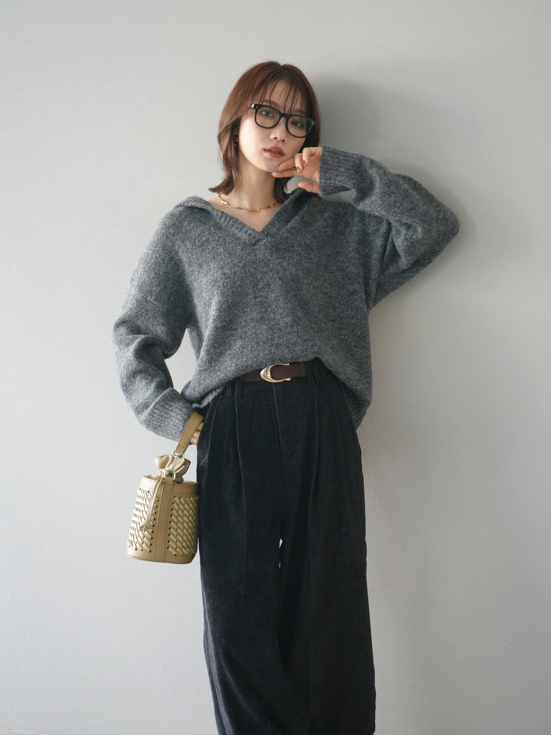 [予約]スキッパーニットプルオーバー/darkgray