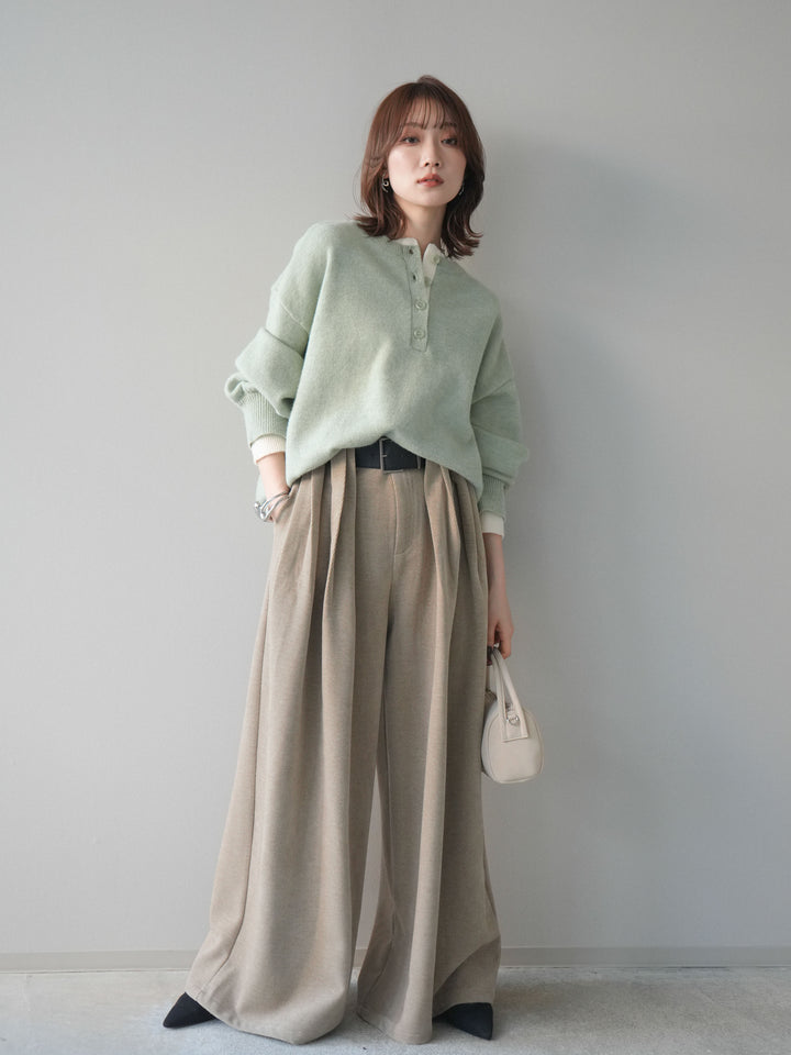 [予約]ベルトデザインループコールテンワイドパンツ(ベルト付き)/beige