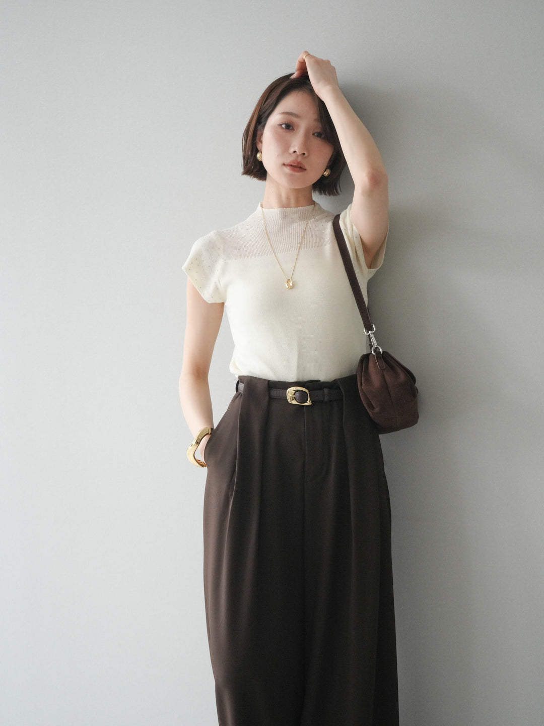 [SET]ビジューシアーフレンチニット+選べるアクセセット(2set)