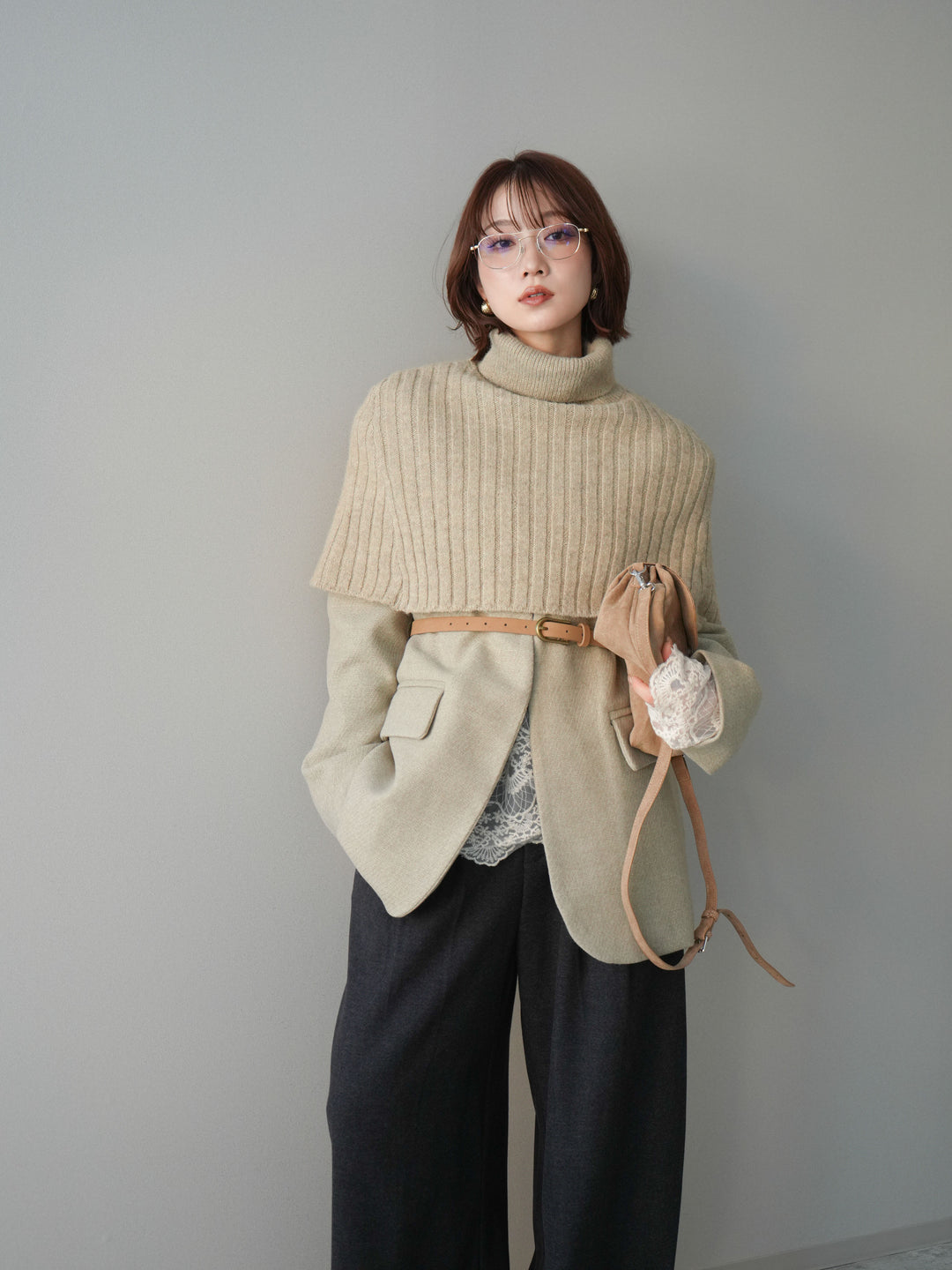 [20%オフ]ケープ付ノーカラージャケット/ivory