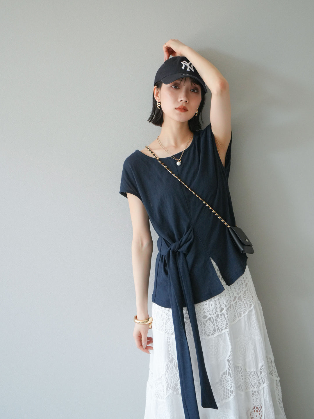 [予約]フロント巻きデザインカットソー/ネイビー