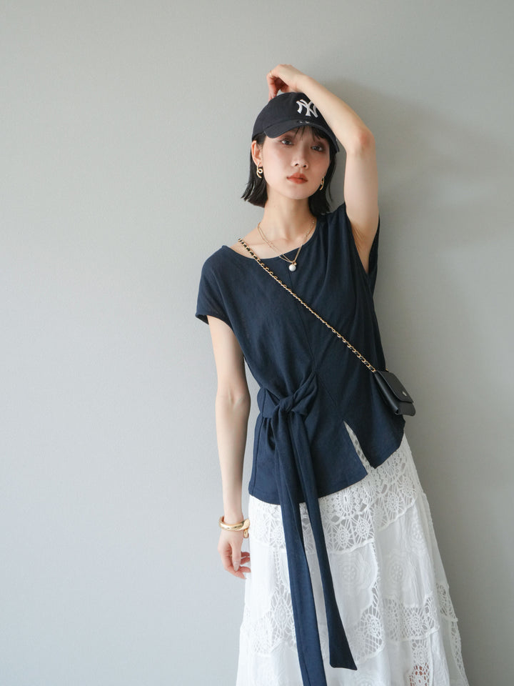 [予約]フロント巻きデザインカットソー/ネイビー