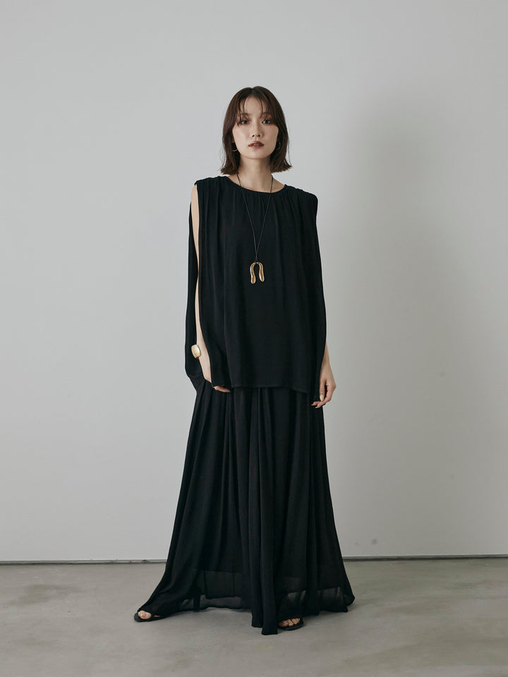 [預購] 透視喇叭長裙/黑色