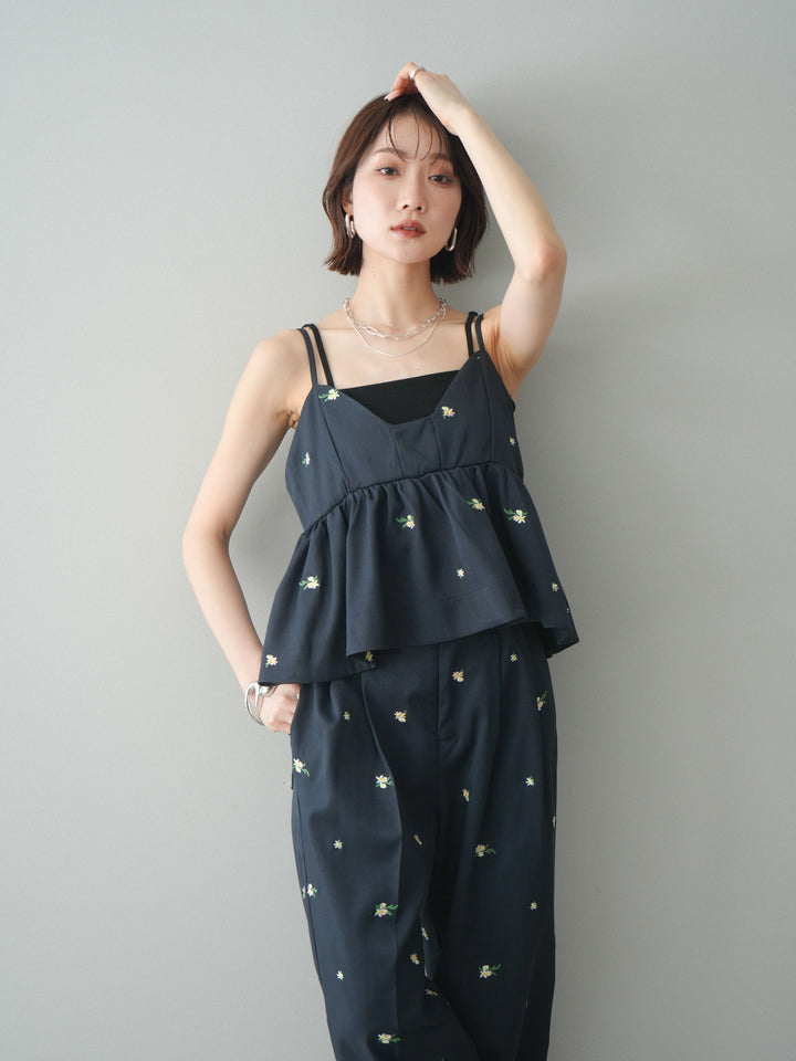 [SET]フラワー刺繍ビスチェ+フラワー刺繍タックパンツ(2set)