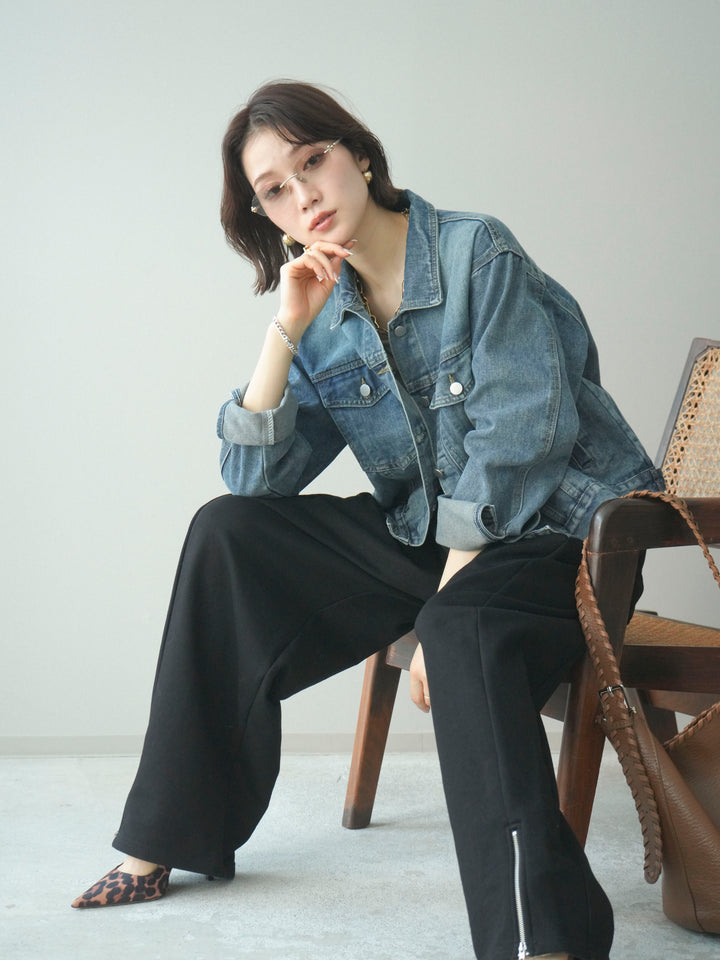 [予約]配色ステッチデニムジャケット/lightblue