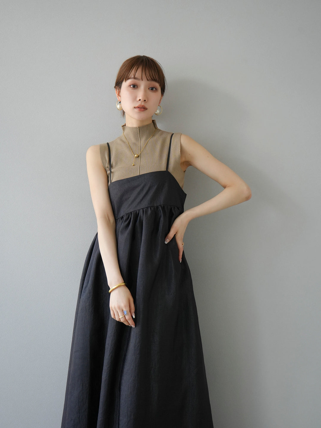 [Pre-order] Sheer Washer Volume Cami Dress/Black