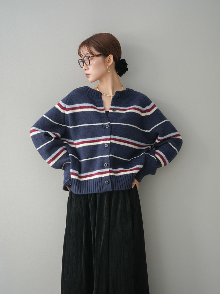 [予約]ランダムボーダーニットカーディガン/navy