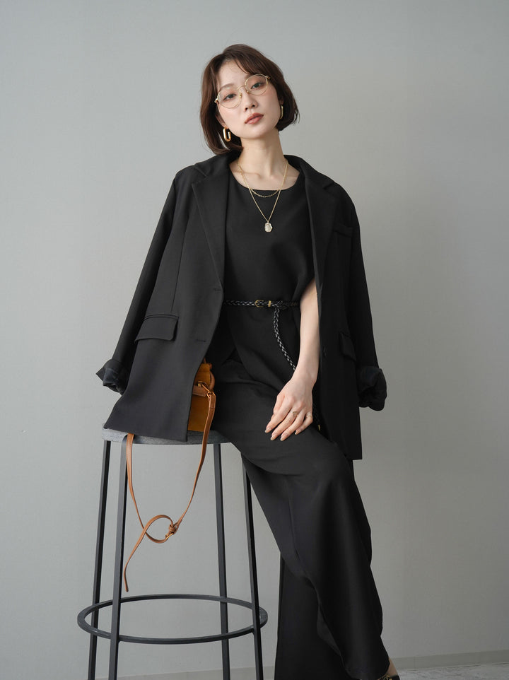 [SET]ベルト付ノースリーブトップス＆ワイドパンツSETUP+バックスリットデザインジャケット(2set)